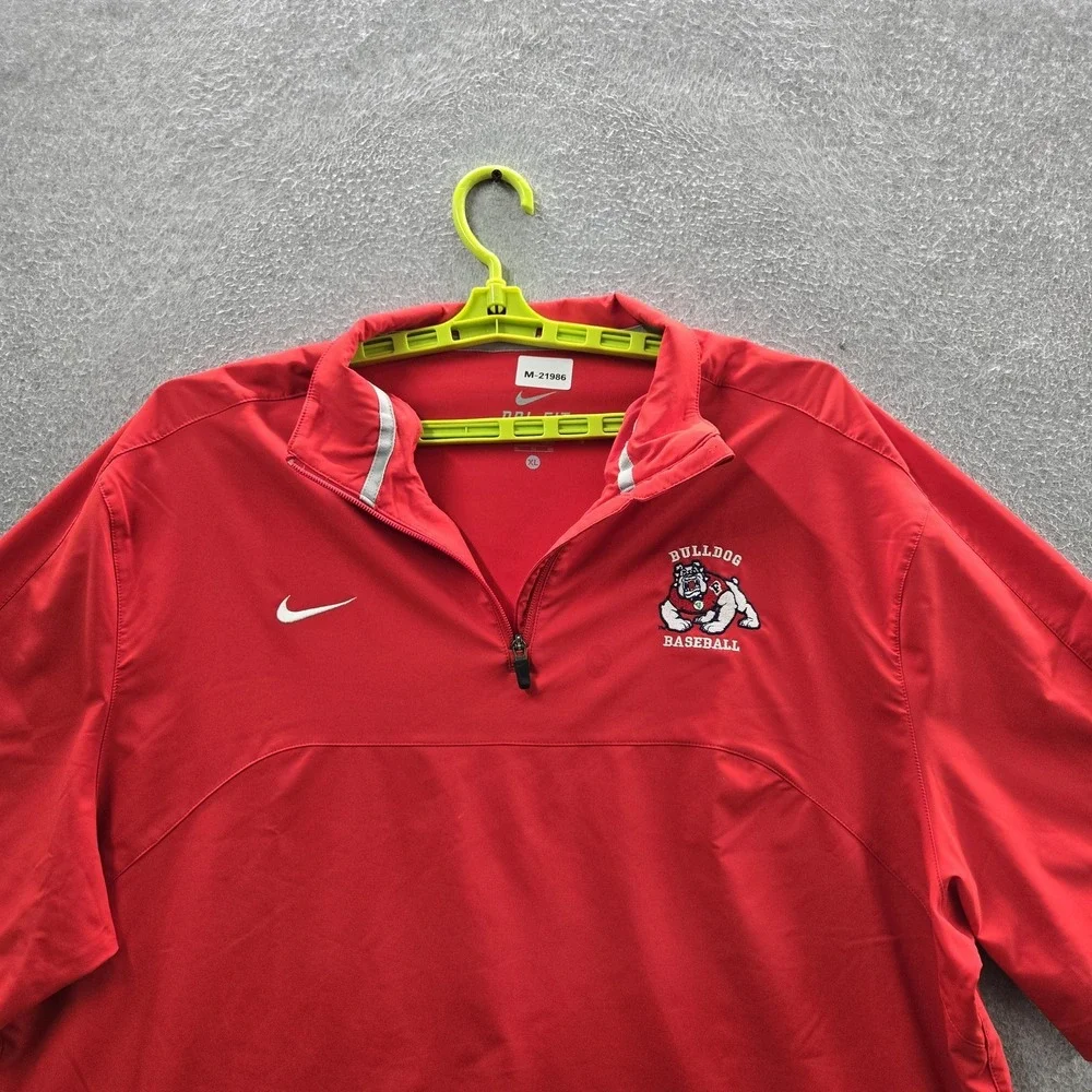 Nike Men Sweatshirt XL Red Embroidered Bulldog Quarter Zip Dri-Fit READ